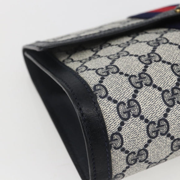 GUCCI GG Supreme Sherry Line Clutch Bag PVC Navy Gold 89 01 006 Auth 158113