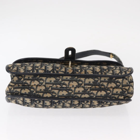 Christian Dior Trotter Canvas Shoulder Bag Navy Gold Auth 158114
