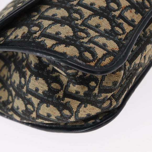 Christian Dior Trotter Canvas Shoulder Bag Navy Gold Auth 158114