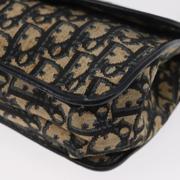 Christian Dior Trotter Canvas Shoulder Bag Navy Gold Auth 158114