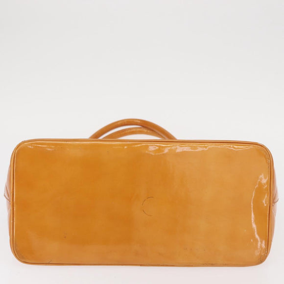 CHANEL Standard Tote Bag Patent leather Beige Silver CC Auth 158120