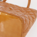 CHANEL Standard Tote Bag Patent leather Beige Silver CC Auth 158120-14