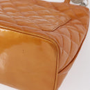 CHANEL Standard Tote Bag Patent leather Beige Silver CC Auth 158120-16