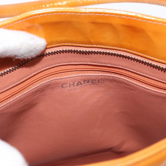 CHANEL Standard Tote Bag Patent leather Beige Silver CC Auth 158120