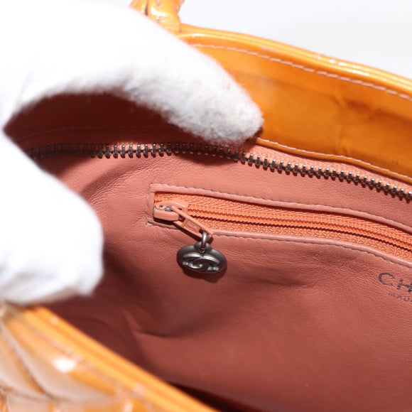 CHANEL Standard Tote Bag Patent leather Beige Silver CC Auth 158120