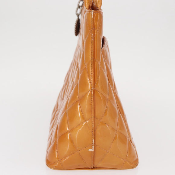 CHANEL Standard Tote Bag Patent leather Beige Silver CC Auth 158120