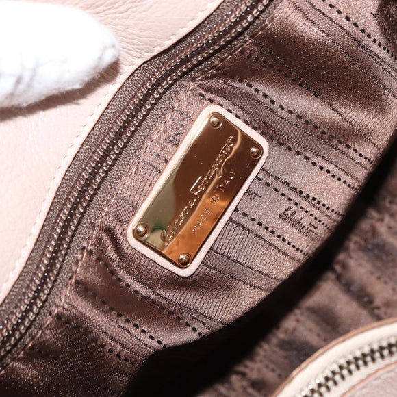 Salvatore Ferragamo Gancini Tote Bag Leer Roze Goud Origineel 158121
