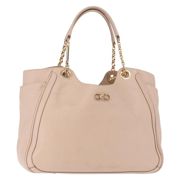 Salvatore Ferragamo Gancini Tote Bag Leer Roze Goud Origineel 158121