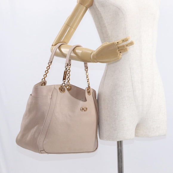 Salvatore Ferragamo Gancini Tote Bag Leer Roze Goud Origineel 158121