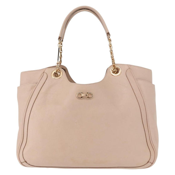 Salvatore Ferragamo Gancini Tote Bag Leer Roze Goud Origineel 158121