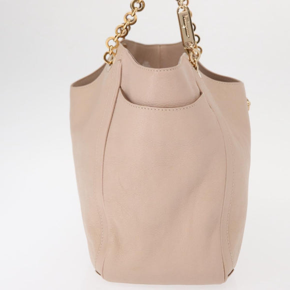 Salvatore Ferragamo Gancini Tote Bag Leer Roze Goud Origineel 158121