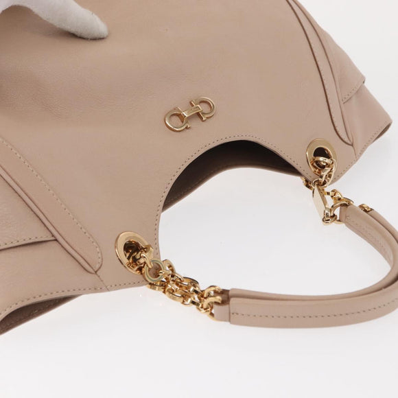Salvatore Ferragamo Gancini Tote Bag Leer Roze Goud Origineel 158121