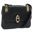 CELINE Horse Carriage Shoulder Bag Leather Black Gold Auth 158123-1