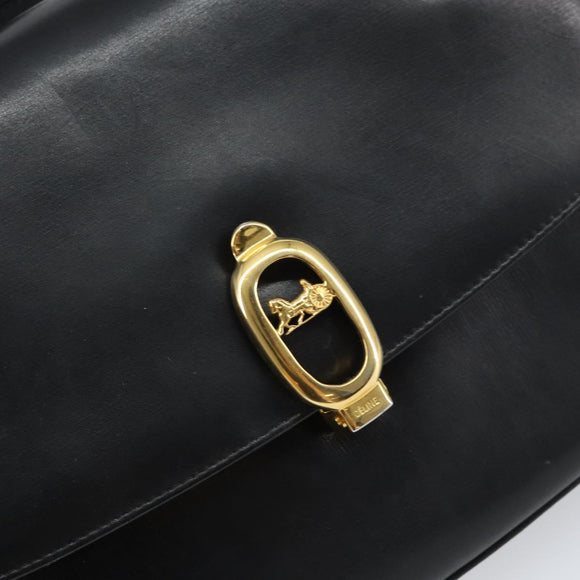 CELINE Horse Carriage Shoulder Bag Leather Black Gold Auth 158123
