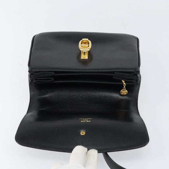 CELINE Horse Carriage Shoulder Bag Leather Black Gold Auth 158123