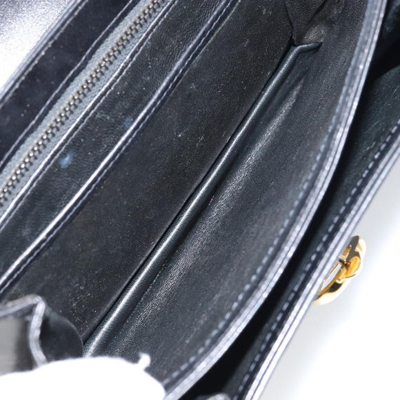 CELINE Horse Carriage Shoulder Bag Leather Black Gold Auth 158123