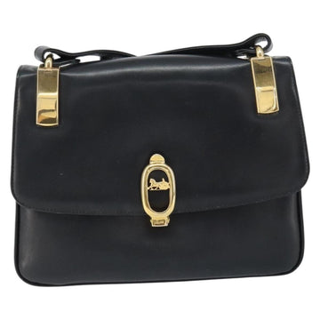 CELINE Horse Carriage Shoulder Bag Leather Black Gold Auth 158123 - 0
