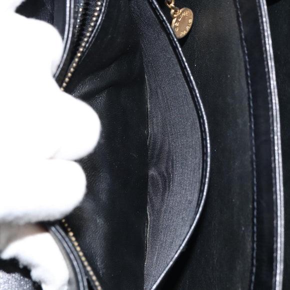 CELINE Horse Carriage Shoulder Bag Leather Black Gold Auth 158123