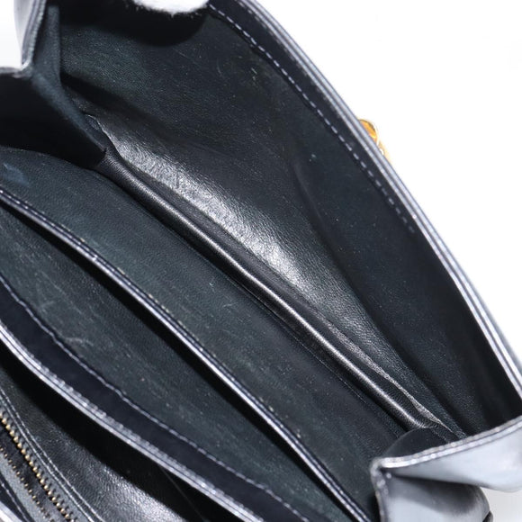 CELINE Horse Carriage Shoulder Bag Leather Black Gold Auth 158123