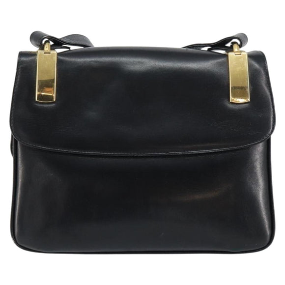 CELINE Horse Carriage Shoulder Bag Leather Black Gold Auth 158123