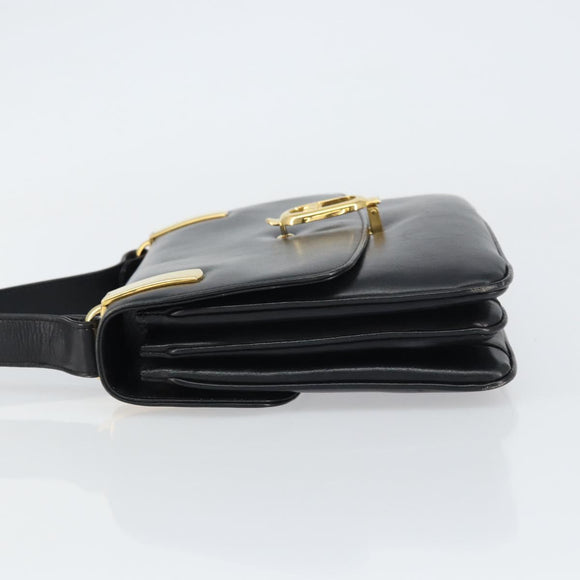 CELINE Horse Carriage Shoulder Bag Leather Black Gold Auth 158123