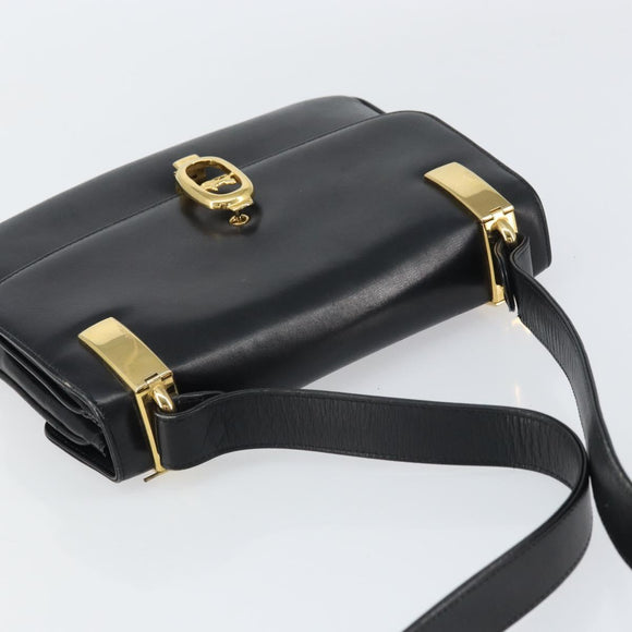 CELINE Horse Carriage Shoulder Bag Leather Black Gold Auth 158123