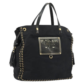 PRADA Tote Bag Nylon Black Gold Auth 158129