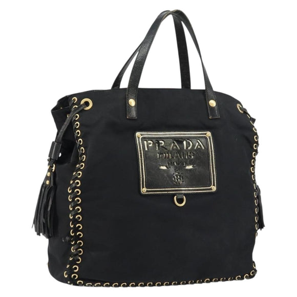 PRADA Tote Bag Nylon Black Gold Auth 158129