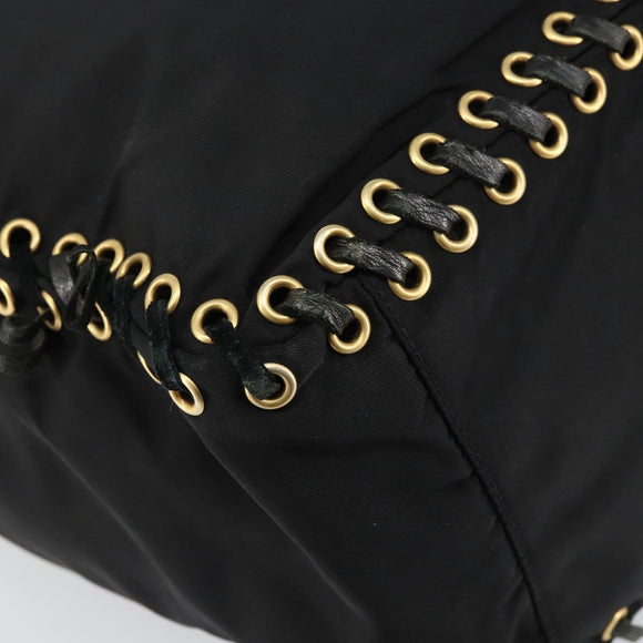 PRADA Tote Bag Nylon Black Gold Auth 158129
