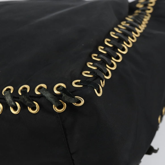 PRADA Tote Bag Nylon Black Gold Auth 158129