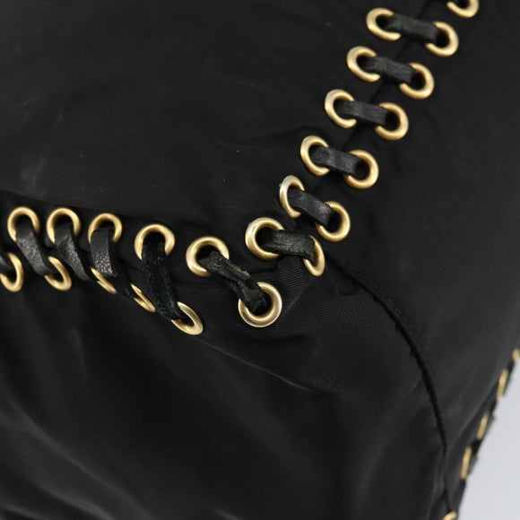PRADA Tote Bag Nylon Black Gold Auth 158129