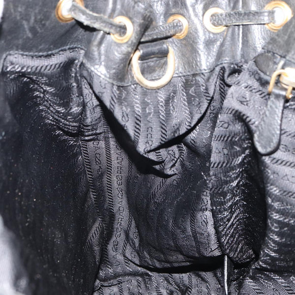 PRADA Tote Bag Nylon Black Gold Auth 158129