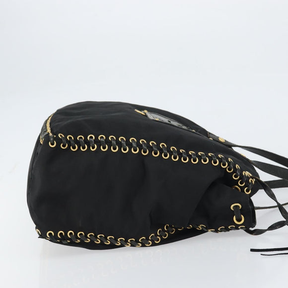PRADA Tote Bag Nylon Black Gold Auth 158129