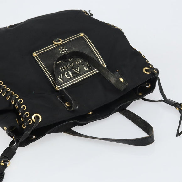 PRADA Tote Bag Nylon Black Gold Auth 158129