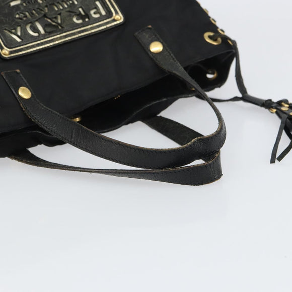 PRADA Tote Bag Nylon Black Gold Auth 158129