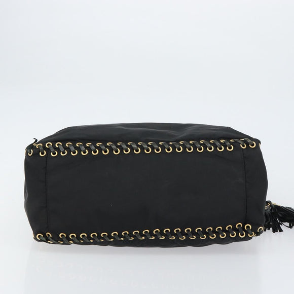 PRADA Tote Bag Nylon Black Gold Auth 158129