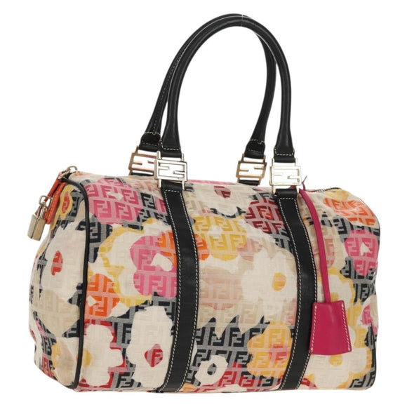 FENDI Zucchino Canvas Boston Bag Multicolor Gold Auth 158130V