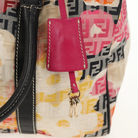FENDI Zucchino Canvas Boston Bag Multicolor Gold Auth 158130SAV