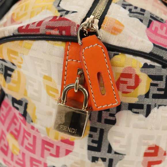 FENDI Zucchino Canvas Boston Bag Multicolor Gold Auth 158130V