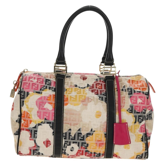 FENDI Zucchino Canvas Boston Bag Multicolor Gold Auth 158130V