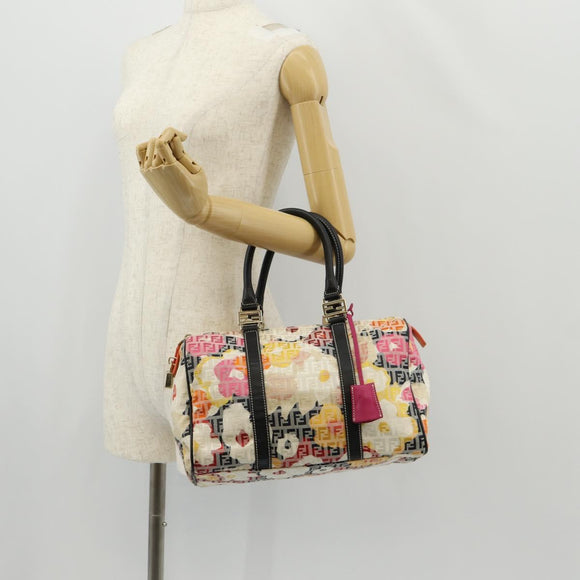 FENDI Zucchino Canvas Boston Bag Multicolor Gold Auth 158130V