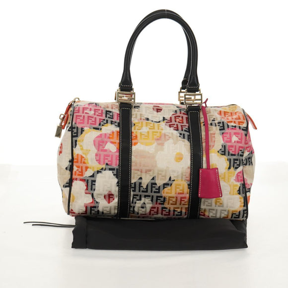 FENDI Zucchino Canvas Boston Bag Multicolor Gold Auth 158130V