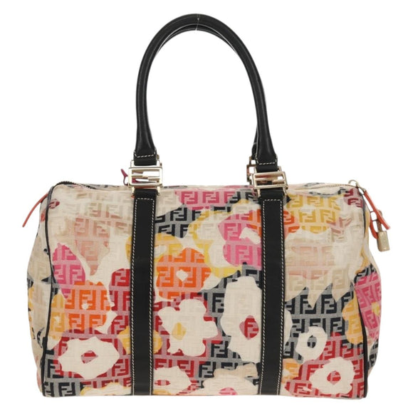 FENDI Zucchino Canvas Boston Bag Multicolor Gold Auth 158130V