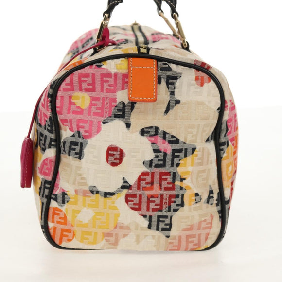 FENDI Zucchino Canvas Boston Bag Multicolor Gold Auth 158130SAV