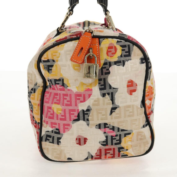 FENDI Zucchino Canvas Boston Bag Multicolor Gold Auth 158130V