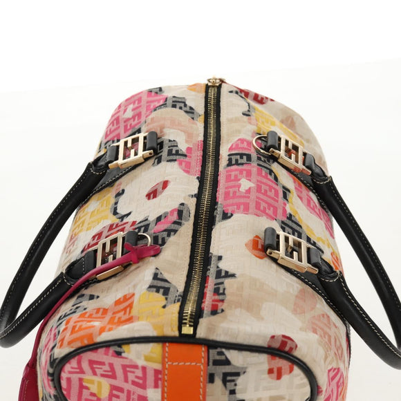 FENDI Zucchino Canvas Boston Bag Multicolor Gold Auth 158130V