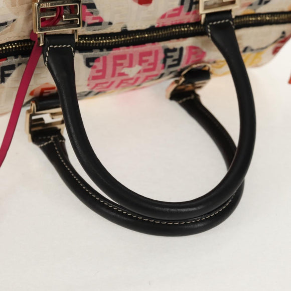 FENDI Zucchino Canvas Boston Bag Multicolor Gold Auth 158130SAV
