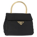 PRADA Hand Bag Nylon Black gold Auth 158131-1
