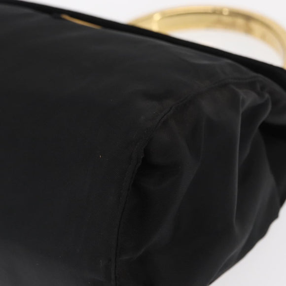 PRADA Hand Bag Nylon Black gold Auth 158131