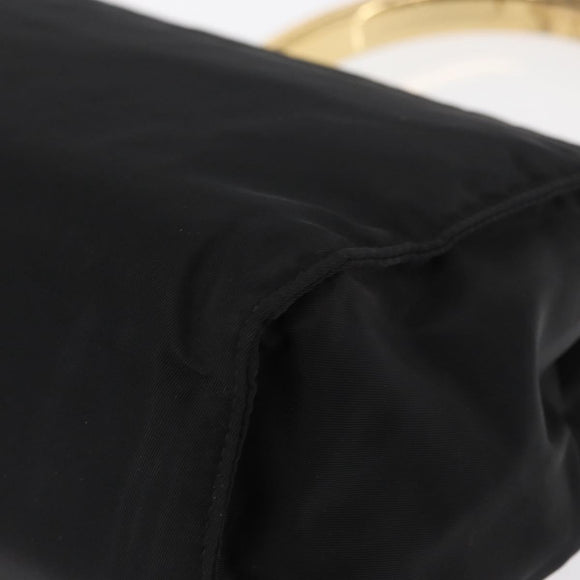 PRADA Hand Bag Nylon Black gold Auth 158131